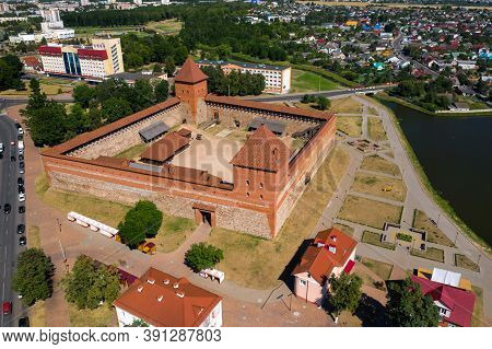 Birds-eye View Of The Medieval Lida Castle In Lida. Belarus. Castles Of Europe