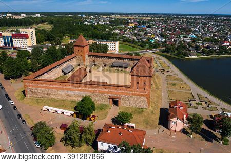 Birds-eye View Of The Medieval Lida Castle In Lida. Belarus. Castles Of Europe