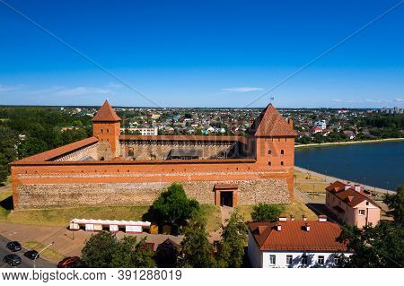 Birds-eye View Of The Medieval Lida Castle In Lida. Belarus. Castles Of Europe