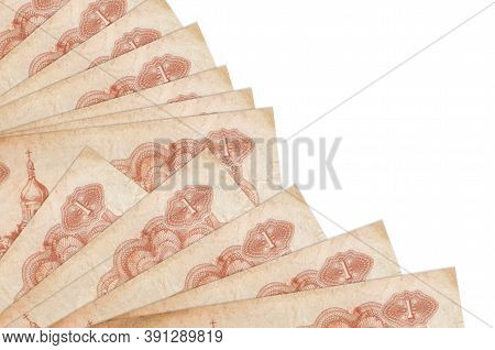1 Ukrainian Coupon Bills Lies Isolated On White Background With Copy Space Stacked In Fan Close Up