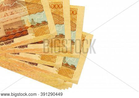 1000 Kazakhstani Tenge Bills Lies In Small Bunch Or Pack Isolated On White. Mockup With Copy Space. 