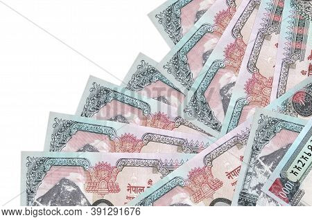 1000 Nepalese Rupees Bills Lies In Different Order Isolated On White. Local Banking Or Money Making 