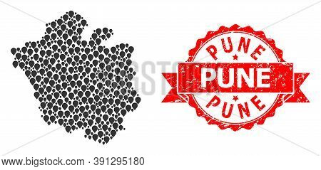 Pointer Collage Map Of Chandigarh City And Grunge Ribbon Seal. Red Seal Contains Pune Caption Inside