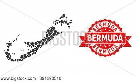 Target Collage Map Of Bermuda Islands And Scratched Ribbon Stamp. Red Stamp Includes Bermuda Title I