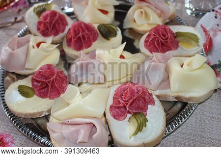 Plate Full Of Sandwiches,slami,šumava Ham,good Cheese,fresh Vegetables,