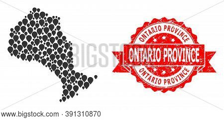Target Collage Map Of Ontario Province And Grunge Ribbon Stamp. Red Stamp Has Ontario Province Title