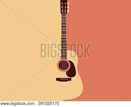 Acoustic Guitar Classical Vintage Music Instrument Flat Vector Illustration On Yellow And Orange Bac