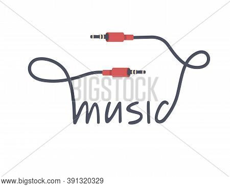 Music Label Sign With Style Black And Red Audio 3.5mm Cable Jack For Audio Flat Vector Illustration