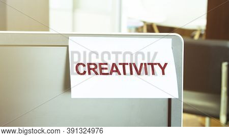 Sticky Note On The Computer. Text Crativity