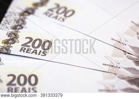 Two Hundred Reais Bill From Brazil, New 200 Reais Bill, Money From Brazil. Grand Prize Concept