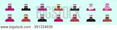 Set Of Man In Wearing A Keffiyeh Modern Cartoon Icon Design Template With Various Models. Vector Ill