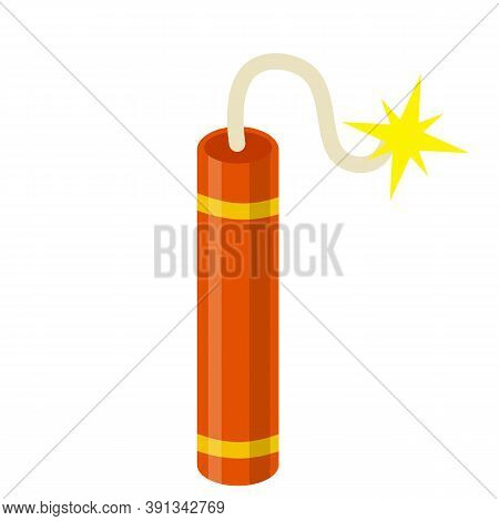 Vector Bomb And Explosive Objects. Red Stick Of Dynamite. Dangerous Elements. Yellow Flash. Blast An