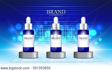 Blue Light Effect Background For Displaying Cosmetic Products On Podium