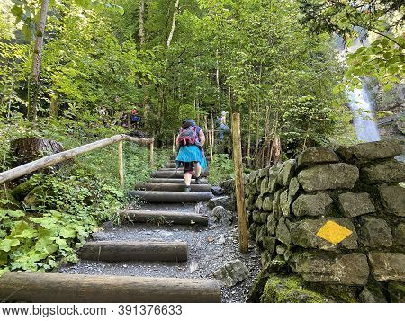 Mountaineering Signposts And Markings Along The Waterfalls Giessbach Falls And In The Creek Valley, 