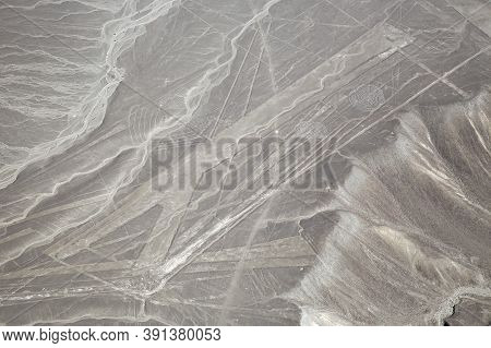Aerial View Of Nazca Geoglyphs. Nazca, Peru.
