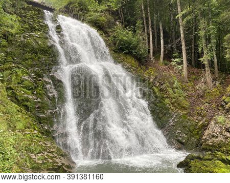 Giessbach Falls In The Eponymous Nature Park And Over Lake Brienz - Canton Of Bern, Switzerland