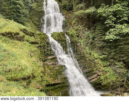 Giessbach Falls In The Eponymous Nature Park And Over Lake Brienz - Canton Of Bern, Switzerland