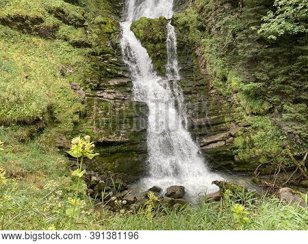 Giessbach Falls In The Eponymous Nature Park And Over Lake Brienz - Canton Of Bern, Switzerland