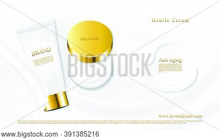 Skincare Tubes And Jars Placed On A Beautiful Cream Texture With A White Background