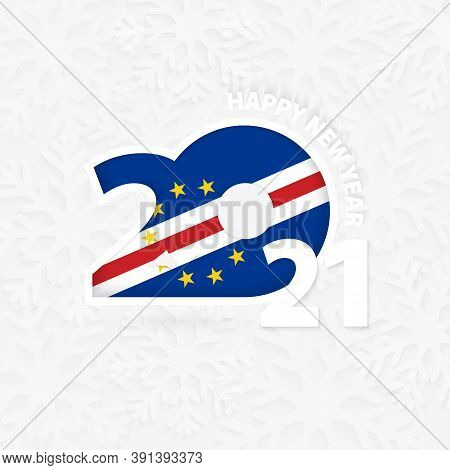 Happy New Year 2021 For Cape Verde On Snowflake Background. Greeting Cape Verde With New 2021 Year.