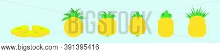 Set Of Pineaple Cartoon Icon Design Template With Various Models. Vector Illustration Isolated On Bl