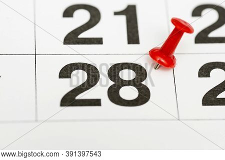 Pin On The Date Number 28. The Twenty Eighth Day Of The Month Is Marked With A Red Thumbtack. Pin On