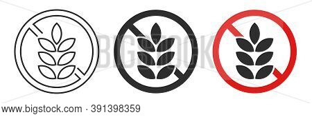 Gluten Free Vector Icon Set. No Wheat Or Gluten Symbols. Wheat Grains Isolated On White Background.