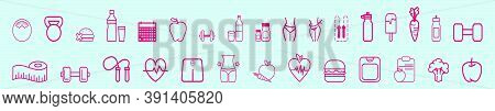 Set Of Diet Cartoon Icon Design Template With Various Models. Vector Illustration Isolated On Blue B