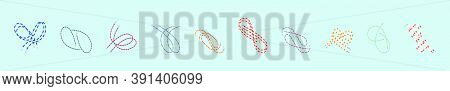 Set Of Shoestring Cartoon Icon Design Template With Various Models. Vector Illustration Isolated On 