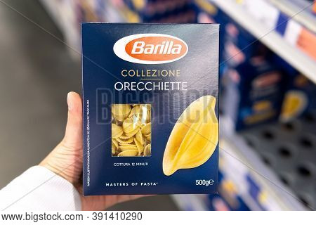 Tyumen, Russia-october 11, 2020: Barilla Pasta On The Shelves Of The Hypermarket. The Company Was Fo
