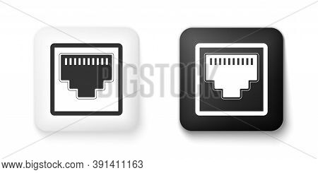 Black And White Network Port - Cable Socket Icon Isolated On White Background. Lan Port Icon. Ethern