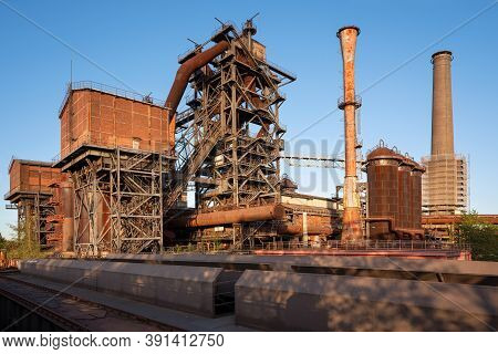 Duisburg, Germany - September 18, 2020: Industrial Heritage Of The Old Economy, Ruin Of Steelmill In