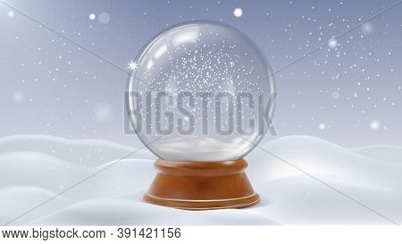 Realistic Detailed 3d Glass Christmas Snowglobe Winter Magic Decoration. Vector Illustration Of Snow