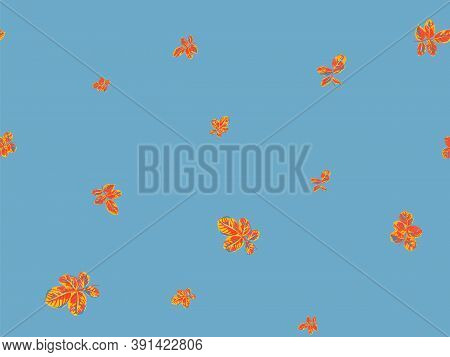 Repeated Spring Peony Wallpaper. Saffron Yellow And Red Rose Leaves Seamless Pattern. Romantic Botan