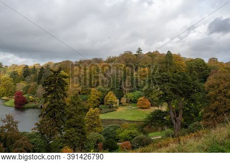 Stourton.wiltshire.united Kingdom.october 20th 2020.high Angle View Of The Autumn Colours At Stourhe