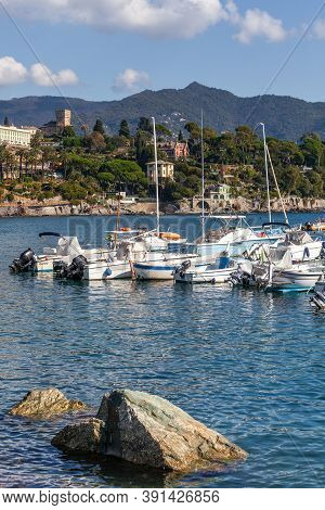 Santa Maria Ligure, Italy. October 20, 2020: Seaside Panorama On The Italian Coast On The Mediterran