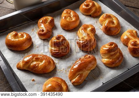 Jidase - Czech Sweet Easter Pastry Made Of Yeast Dough, On A Baking Sheet