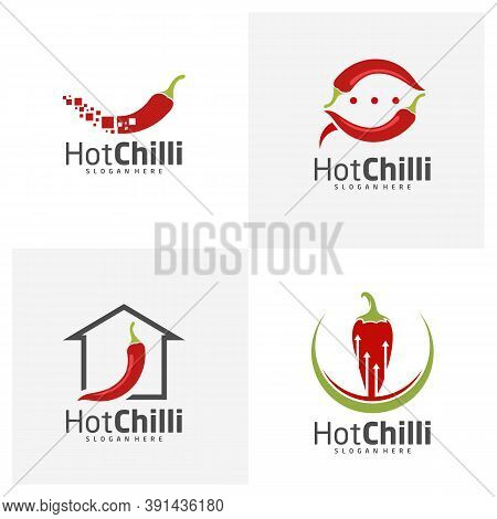 Set Of Chili Logo Design Vector Template, Red Chili Illustration, Symbol Icon