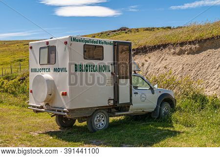 Riesco Island, Chile - December 12, 2008: White Mobile Library Van Property Of Rio Verde Township Pa