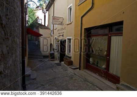 Lugano, Ticino, Switzerland - 17th October 2020 : Beautiful Scenic Laneway In Gandria. Is A Famous T