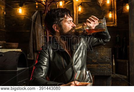 Alcoholic Drinking Alcohol. Depressed And Hopeless People After Drunk. Sad Man Drunk