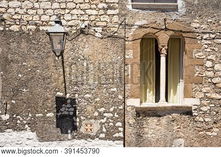 Window In The Walls Of Sermoneta, Little And Awesome Medieval Hill Town In Province Of Latina, Lazio