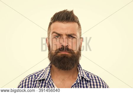 Mustache Works In City. Trendsetter Hipster With Mustache Isolated On White. Mustachioed And Bearded