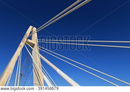 Pont De La Generalitat Bridge Under Blue Sky Next To The Vinalopo River In Elche