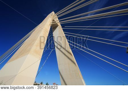 Pont De La Generalitat Bridge Under Blue Sky Next To The Vinalopo River In Elche