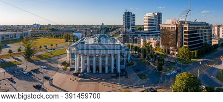 Riga, Latvia. August 20, 2020. Aerial View Over Riga Near Jauna Teika District By The Vef Castle. Bu