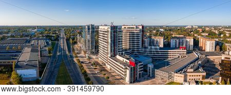 Riga, Latvia. August 20, 2020. Aerial View Of Riga Above Jauna Teika New District By The Vef Castle.
