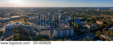 Riga, Latvia. August 20, 2020. Aerial View Of Riga Above Jauna Teika New District By The Vef Castle.