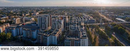 Riga, Latvia. August 20, 2020. Aerial View Of Riga Above Jauna Teika New District By The Vef Castle.