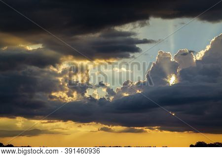 Textured Background With Biautiful Colorful Sunset Sky With Few Clouds For Wallpaper.